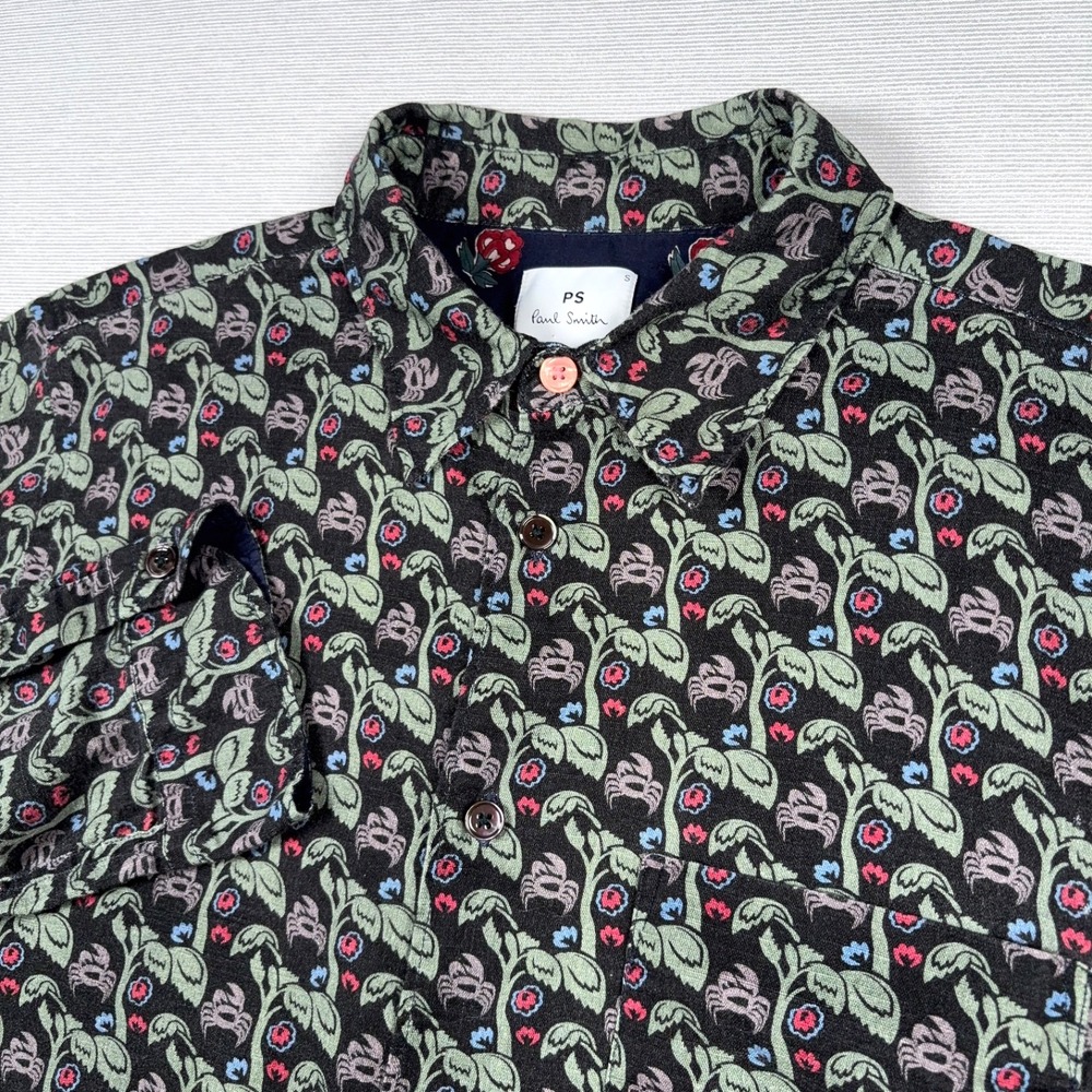 Paul Smith Tailored Fit Shirt Mens Size S Black Green Cotton Long Sleeve Button
